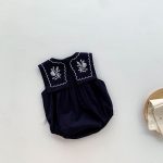 【66-90cm】ロンパース ベビー ナチュラル 花刺繍 スクエア襟 - 画像 (17)