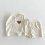 【66-100cm】セットアップ クマ柄 ワッフル ノースリーブ 着心地良い - 画像 (5)
