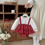 【66-90cm】ロンパース レイヤード ドット レッド 可愛い ベビー服 - 画像 (4)