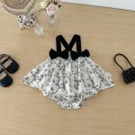 【66-90cm】キャミロンパース ブラック花 可愛い ベビー服 - 画像 (5)