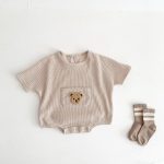 【66-90cm】ロンパース クマ柄 ポケット付き 半袖 ベビー服 - 画像 (4)