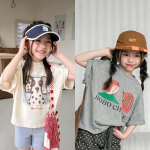 【90-160cm】半袖Ｔシャツ 女の子 カートゥーン プリント