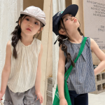 【80-130cm】トップス 女の子 ストライプ ノースリープ
