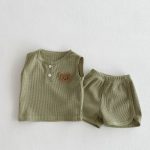 【66-100cm】セットアップ クマ柄 ワッフル ノースリーブ 着心地良い - 画像 (4)