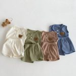 【66-100cm】セットアップ クマ柄 ワッフル ノースリーブ 着心地良い - 画像 (8)