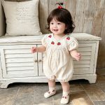 【66-90cm】ロンパース チェリー柄 パフスリーブ 可愛い ベビー服 - 画像 (5)
