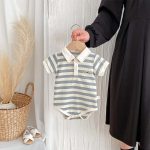 【66-90cm】ロンパース 半袖 ポロ襟 ロゴ入り シンプル 肌触り良い ベビー服 - 画像 (10)