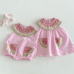 【66-110cm】ロンパースorワンピース スイカ ノースリーブ 姉妹服 - 画像 (3)