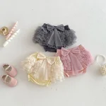 【73-100cm】チュール ショートパンツ ベビー 女の子 リボン フリル - 画像 (3)