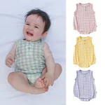 【66-90cm】ロンパース ベビー ノースリーブ チェク柄