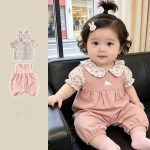 【73-100cm】セットアップ ピンク ウサギ サロペット＆ブラウス