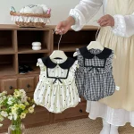 【66-90cm】ロンパース ベビー 丸襟 チェック or ドット柄 - 画像 (3)