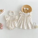 【66-140cm】ロンパース or ワンピース ベビー 女の子 花柄 肩フリル - 画像 (2)