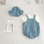 【66-90cm】サロペロンパース＆帽子 デニム オシャレ カジュアル - 画像 (3)