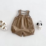 【73-100cm】セットアップ ブラウン サロペット＆シャツ