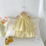 【73-110cm】セットアップ イエロー チェックトップス＆ブルマ - 画像 (4)
