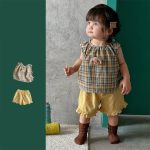 【73-110cm】セットアップ レトロ チェック 可愛い ベビー服 - 画像 (2)