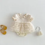 【66-90cm】ロンパース ベビー 女の子 丸襟 レース