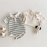 【66-90cm】ロンパース 半袖 ポロ襟 ロゴ入り シンプル 肌触り良い ベビー服 - 画像 (8)