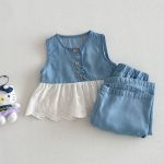【予約販売】【73-120cm】セットアップ デニム ノースリーブ 着心地良い - 画像 (9)