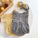 【73-100cm】ロンパース チェック柄 ノースリーブ 可愛い ベビー服