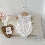 【66-90cm】ロンパース ホワイト レース ノースリーブ ベビー服 - 画像 (2)