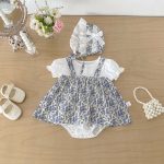 【66-90cm】ロンパース&帽子 ブルー花 レイヤード おしゃれ 赤ちゃん服 - 画像 (7)