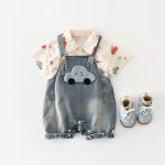 【73-100cm】セットアップ 車柄 デニム サロペット＆シャツ