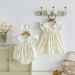 【66-140cm】 ロンパース or ワンピース ベビー フリル袖 リボン付き - 画像 (6)