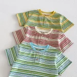 【73-120cm】半袖Tシャツ ベビー 男の子 ボタン付き ボーダー - 画像 (11)