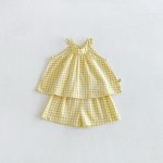 【73-110cm】セットアップ イエロー チェックトップス＆ブルマ - 画像 (5)