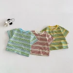 【73-120cm】半袖Tシャツ ベビー 男の子 ボタン付き ボーダー - 画像 (3)