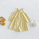 【73-110cm】セットアップ イエロー チェックトップス＆ブルマ - 画像 (7)