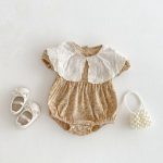 【66-90cm】ロンパース ビッグ襟 花柄 おしゃれ ベビー服