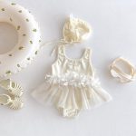 【73-100cm】水着 クリーム フラワー スイムウェア