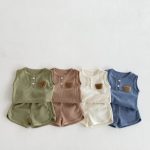【66-100cm】セットアップ クマ柄 ワッフル ノースリーブ 着心地良い - 画像 (2)