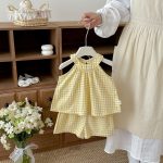 【73-110cm】セットアップ イエロー チェックトップス＆ブルマ - 画像 (8)