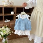 【73-110cm】セットアップ ブルーチェック トップス＆パンツ - 画像 (9)