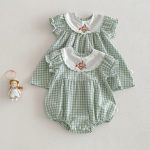 【66-110cm】ロンパースorワンピース グリーンチェック 姉妹服 - 画像 (6)
