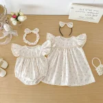 【66-140cm】ロンパース or ワンピース ベビー 女の子 花柄 肩フリル - 画像 (5)