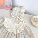 【66-90cm】ベビー 女の子 小花柄 レトロ フリル 帽子付き ロンパース - 画像 (5)