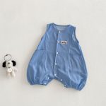 【66-90cm】サロペット ポケット付き ブルー シンプル 可愛い - 画像 (3)