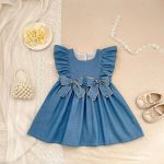 【66-130cm】デニムロンパースorワンピース 姉妹服 ダブル 蝶結び付き - 画像 (5)