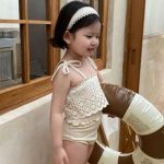 【80-130cm】水着 透かし彫りデザイン ストラップ スイムウェア - 画像 (6)