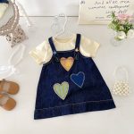 【73-100cm】セットアップ デニム ハート ワンピース&シャツ - 画像 (5)