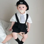 【73-110cm】 セットアップ シャツ & サロペット ネクタイ付き フォーマル - 画像 (4)