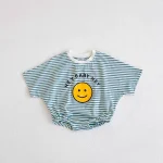【66-90cm】ロンパース ベビー 半袖 笑顔柄 ボーダー - 画像 (6)