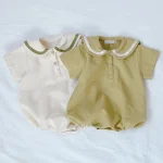 【66-90cm】ロンパース ベビー 無地 半袖 セーラー風 - 画像 (7)