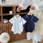 【66-90cm】ロンパース ベビー 半袖 ポロデザイン シンプル - 画像 (3)
