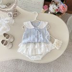 【73-100cm】トップスorブルマ ストライプ ノースリーブ ベビー服 - 画像 (4)